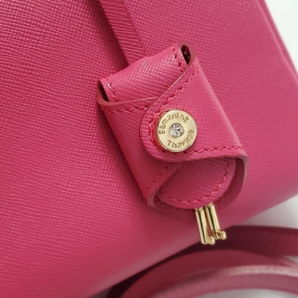 Samantha Thavasa Hot Pink Saffiano Leather Satchel Bag Padlock Crossbody Gold - Picture 6 of 15